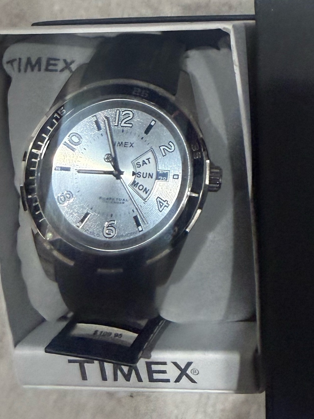 Timex Men's Silver Dial Black Strap Watch